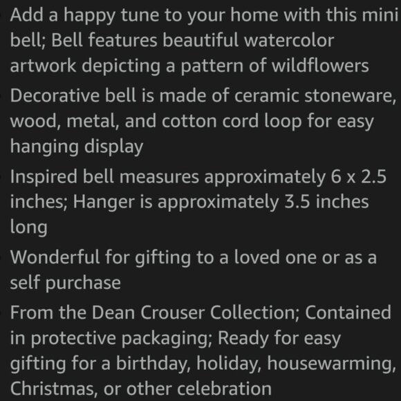 NWT DEMDACO Watercolor Wildflowers Mini Bell Ornament - Picture 7 of 7